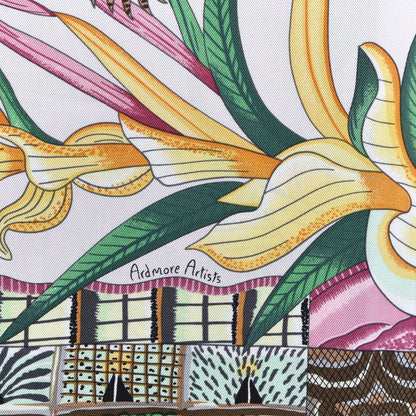 Hermes Silk La Marche Du Zambeze Scarf 90 Rose Pale Vert Jaune 3 of 4