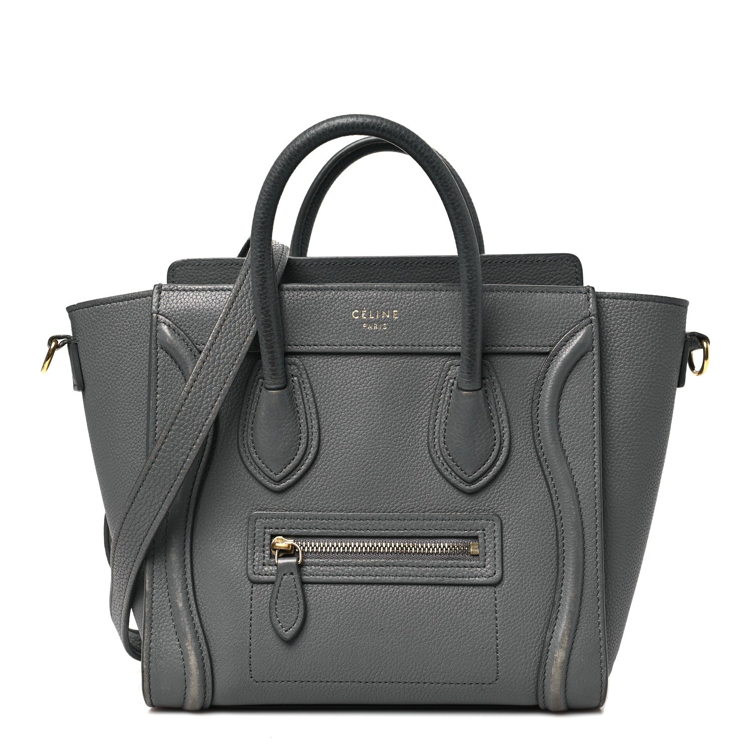 Celine Drummed Calfskin Nano Luggage Kohl 1 of 10