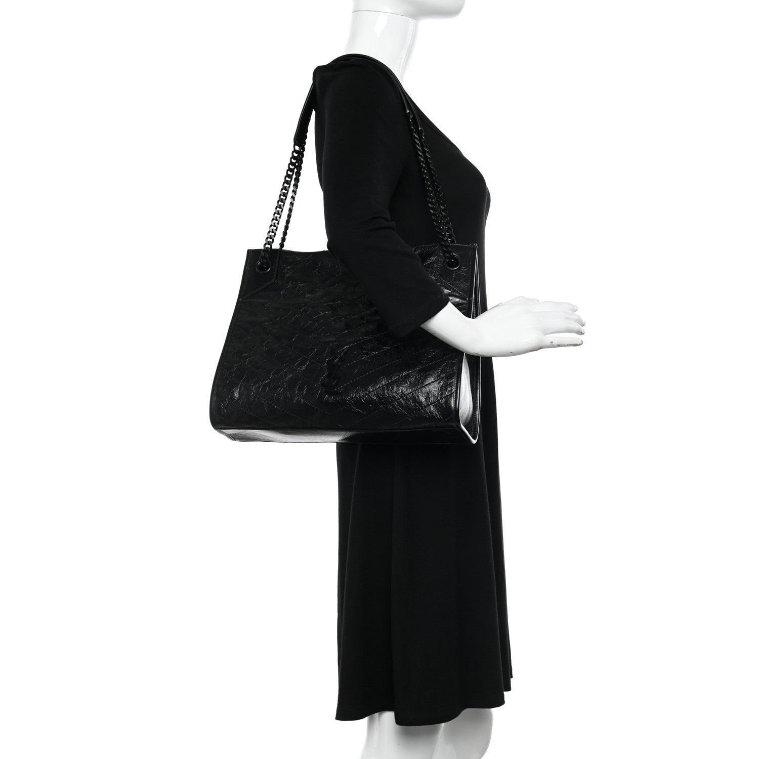 Saint Laurent Crinkled Calfskin Matelasse Monogram Medium Niki Shopper Tote Black 2 of 10