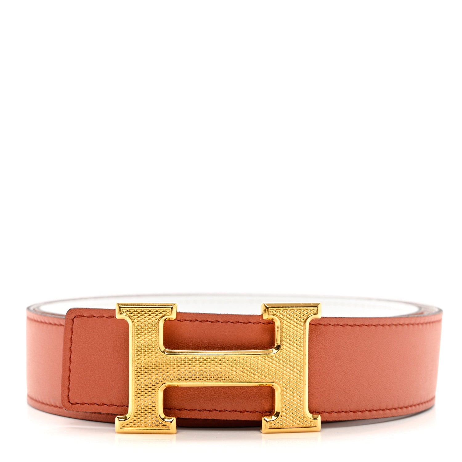 Hermes Swift Epsom 32mm Guilloche H Belt 80 Rouge Venetian White 1 of 5