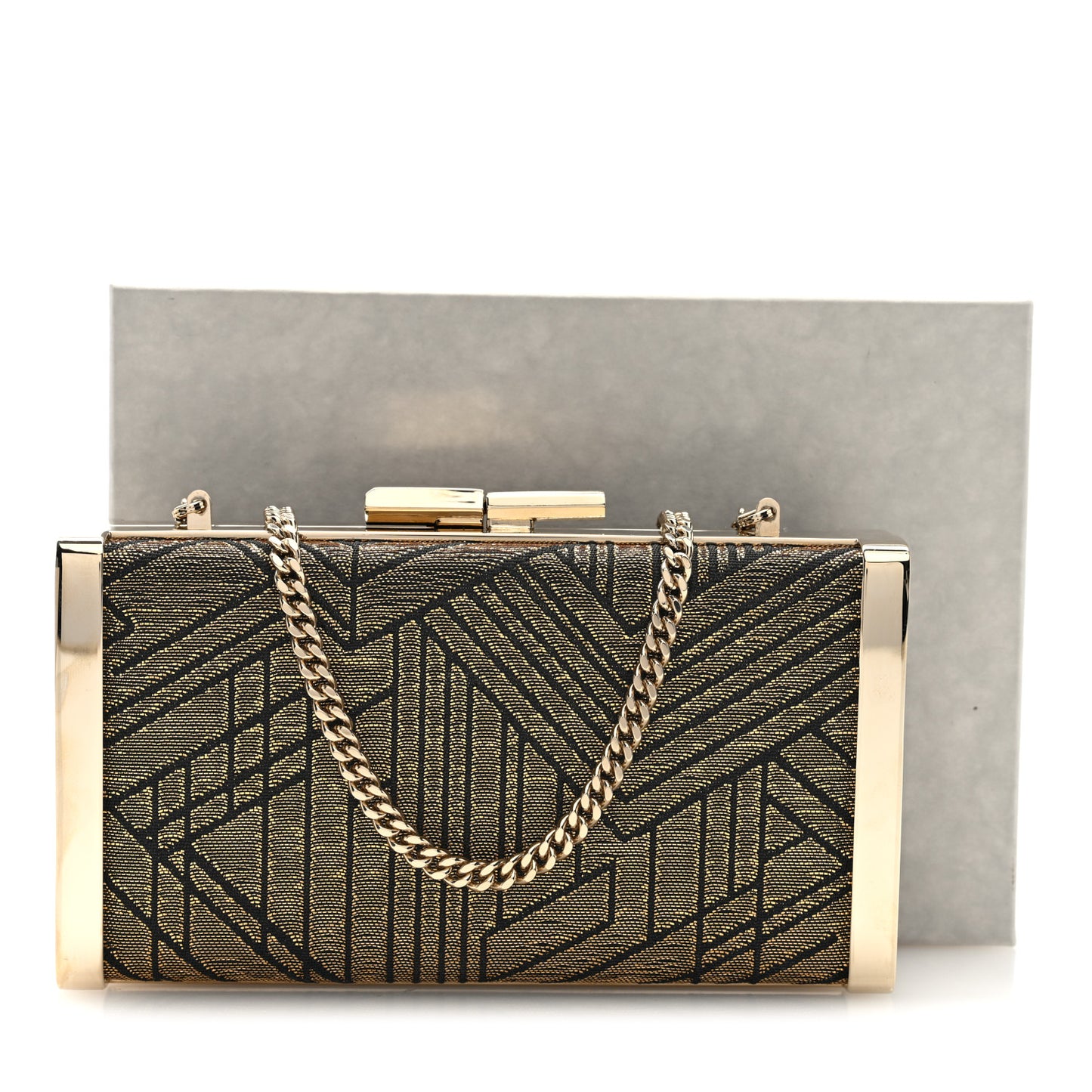 Canvas Geometric Metal Box Clutch Black