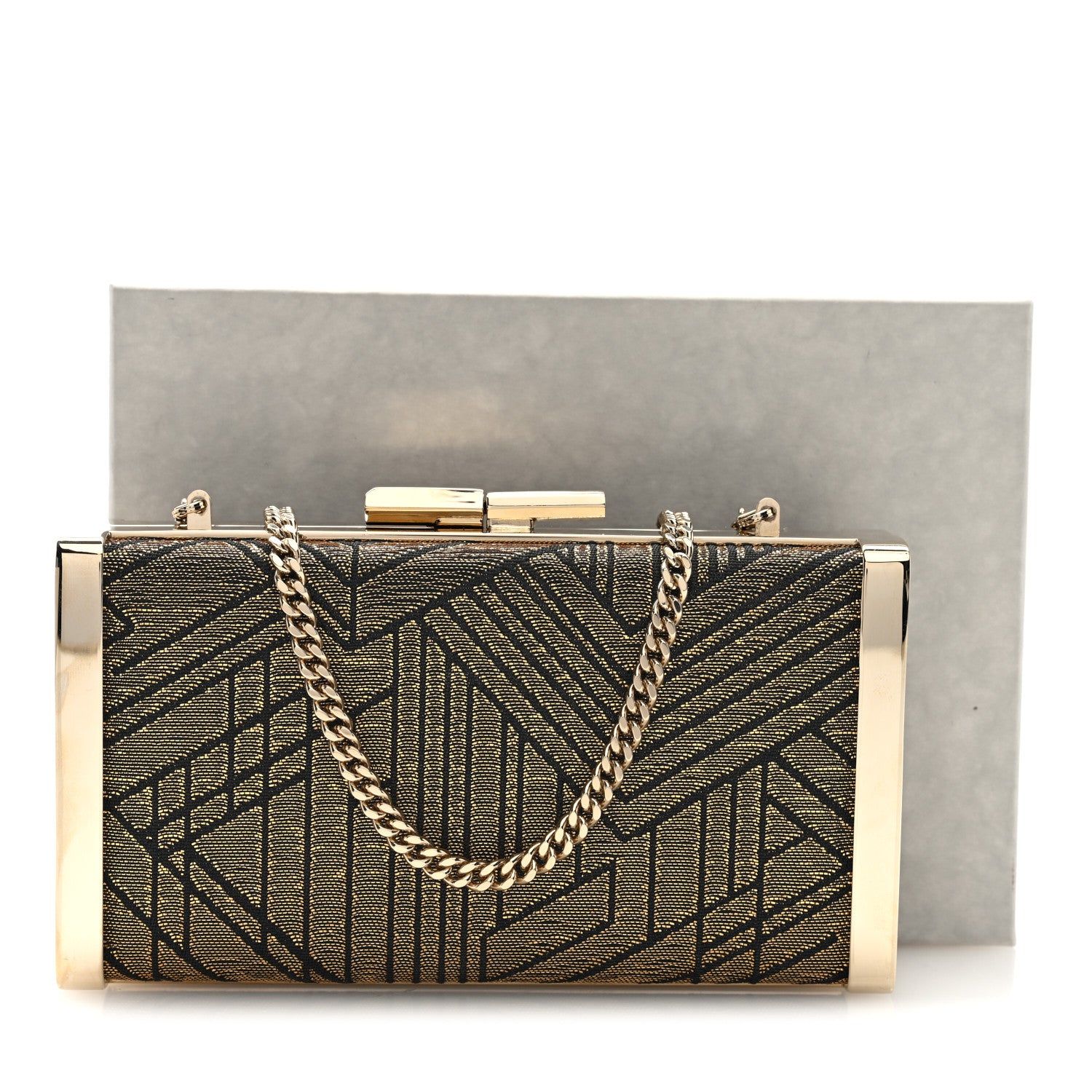 Jimmy Choo Canvas Geometric Metal Box Clutch Black 10 of 10