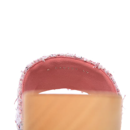 Chanel Tweed Lambskin Logo Mules 39 Pink Red 7 of 10
