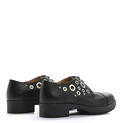 Hermes Calfskin Womens Grommet Lace Up Oxford 36 Black 4 of 7