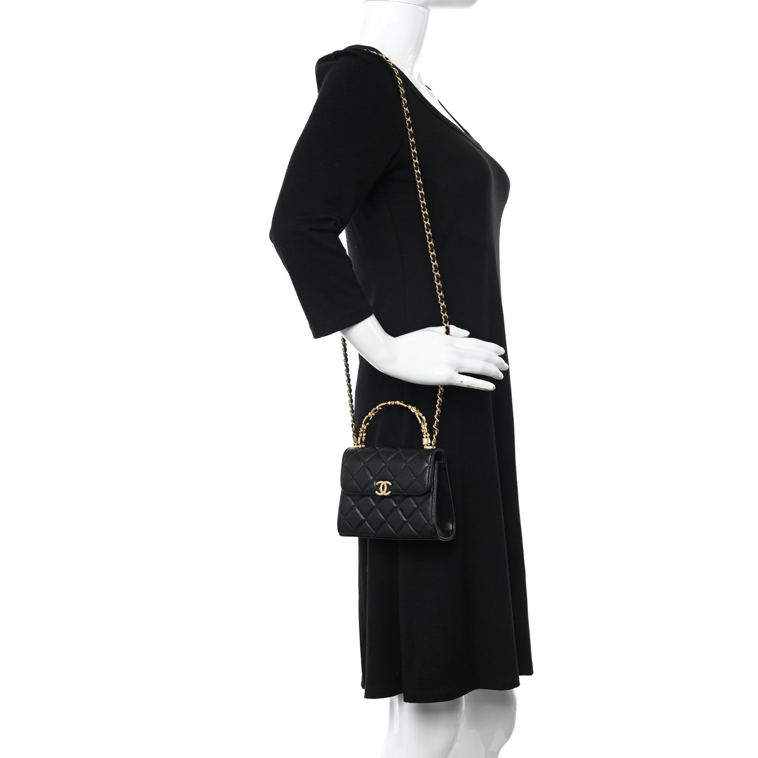 Chanel Lambskin Enamel Quilted Top Handle Flap With Chain Black 2 of 11