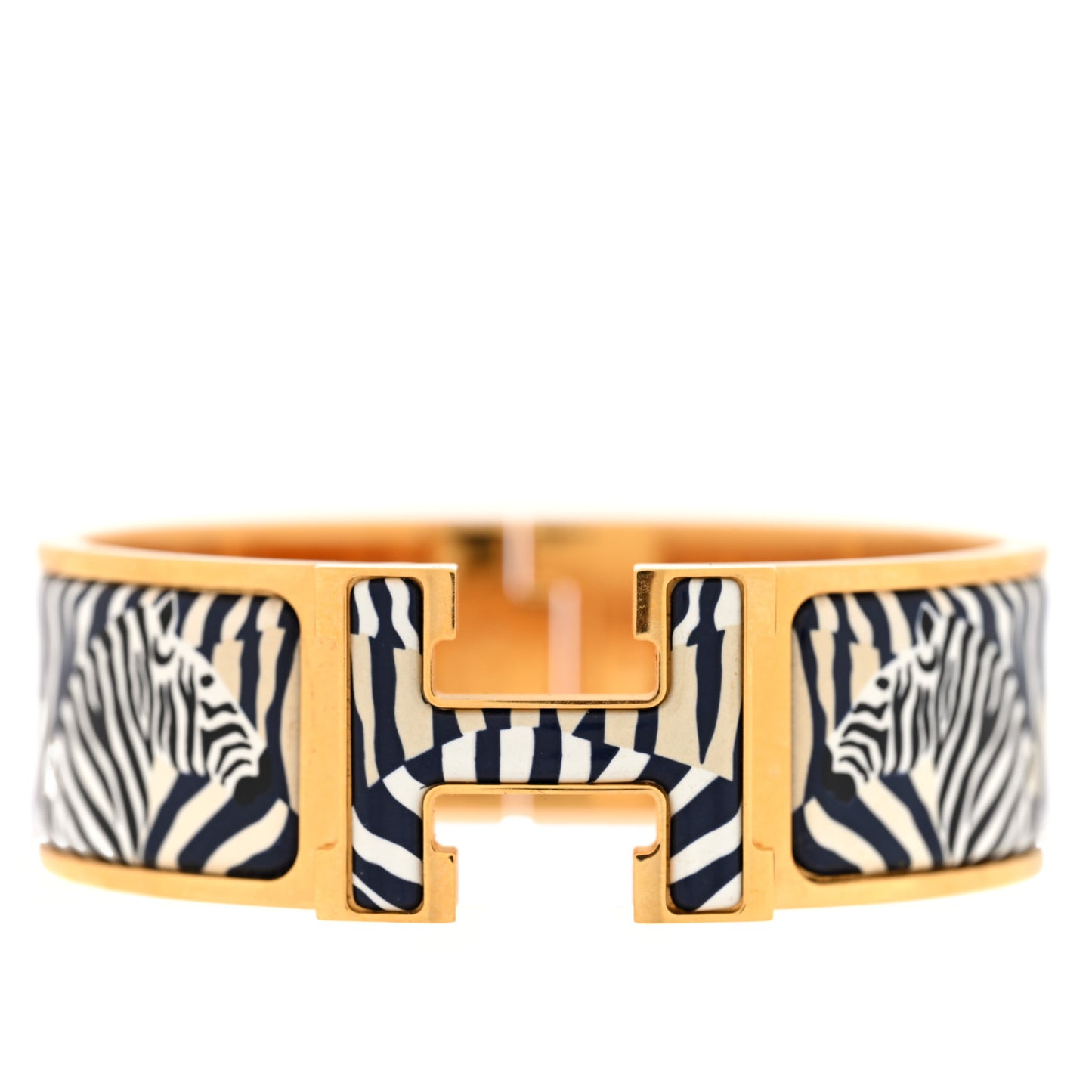 Enamel Printed Wide Zebres De Tanzania Clic Clac H Bracelet PM Beige Blue