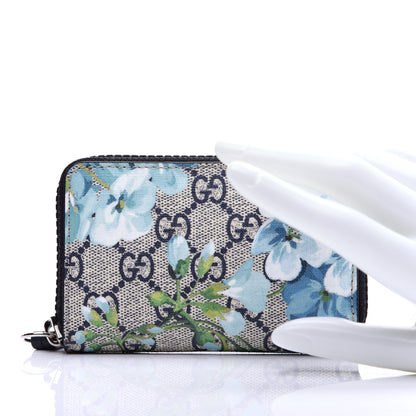 Gucci GG Supreme Monogram Blooms Zip Around Card Case Wallet Beige Blue Navy 2 of 10