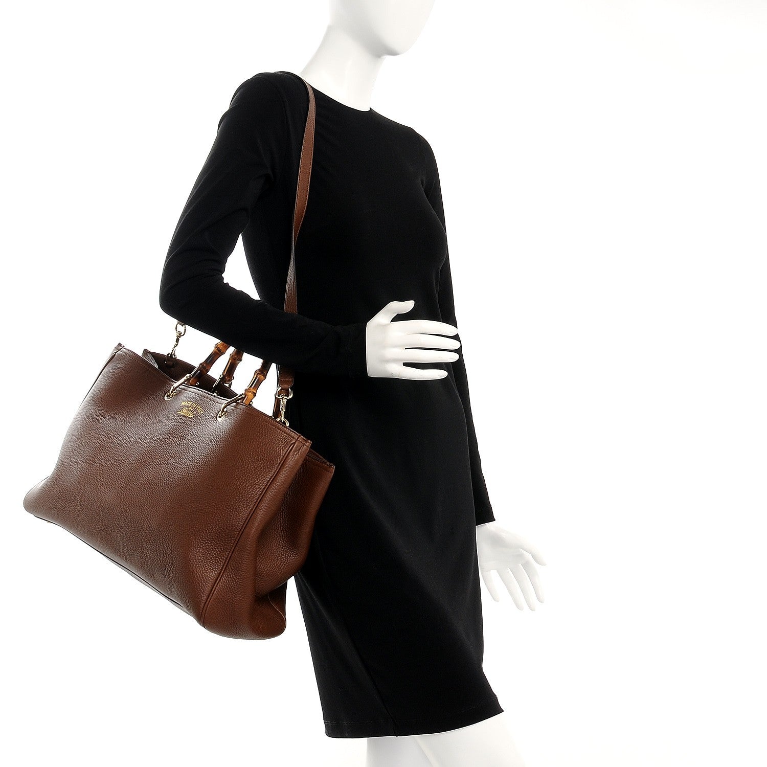 Gucci Cellarius Calfskin Large Bamboo Shopper Tote Acero 2 of 8