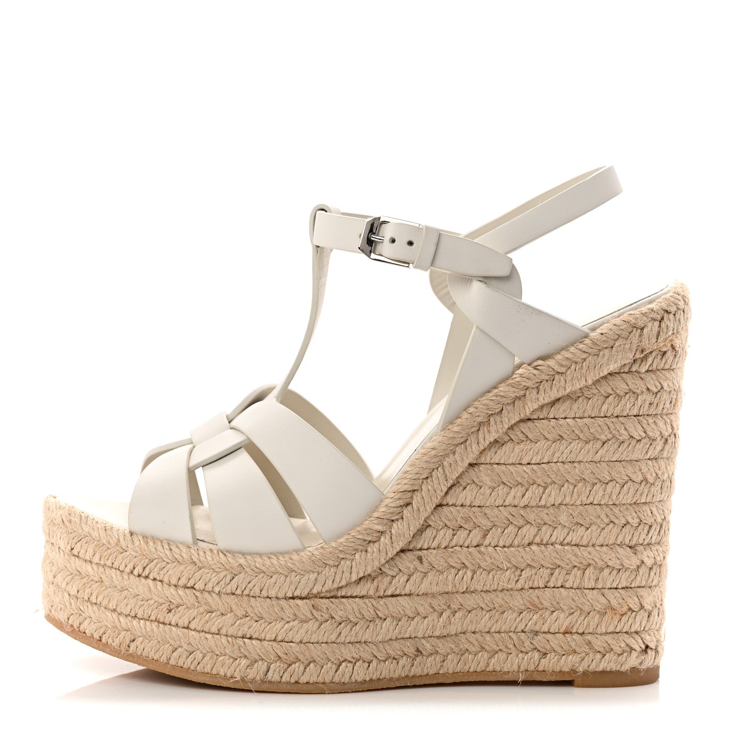 Saint Laurent Calfskin Tribute 95 Platform Espadrille Wedge Sandals 37.5 Porcellana 1 of 7