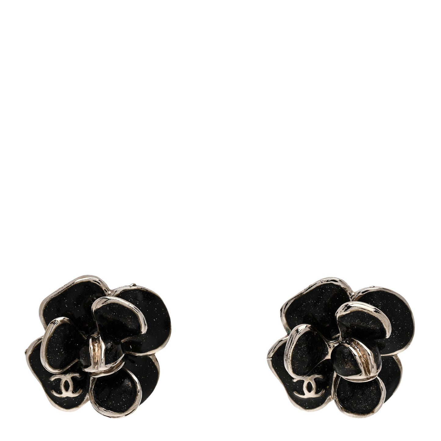 Enamel CC Camellia Clip On Earrings Black