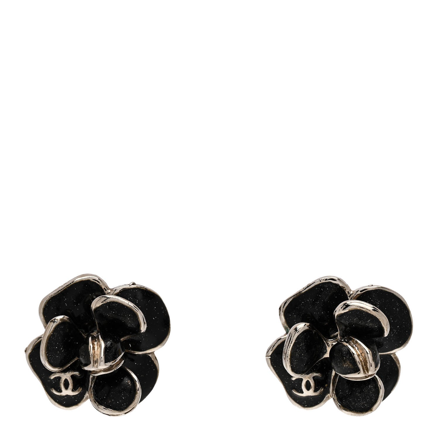 Chanel Enamel CC Camellia Clip On Earrings Black 1 of 4