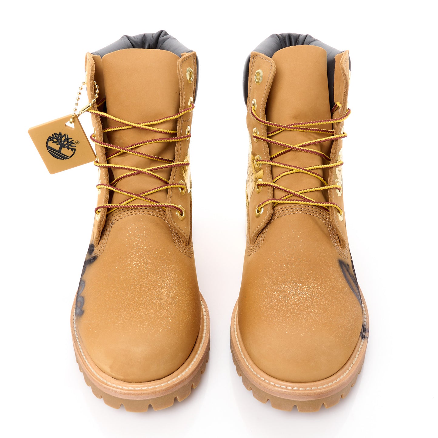 X TIMBERLAND Nubuck Graffiti Womens Ankle Boots 9.5 Wheat Gold