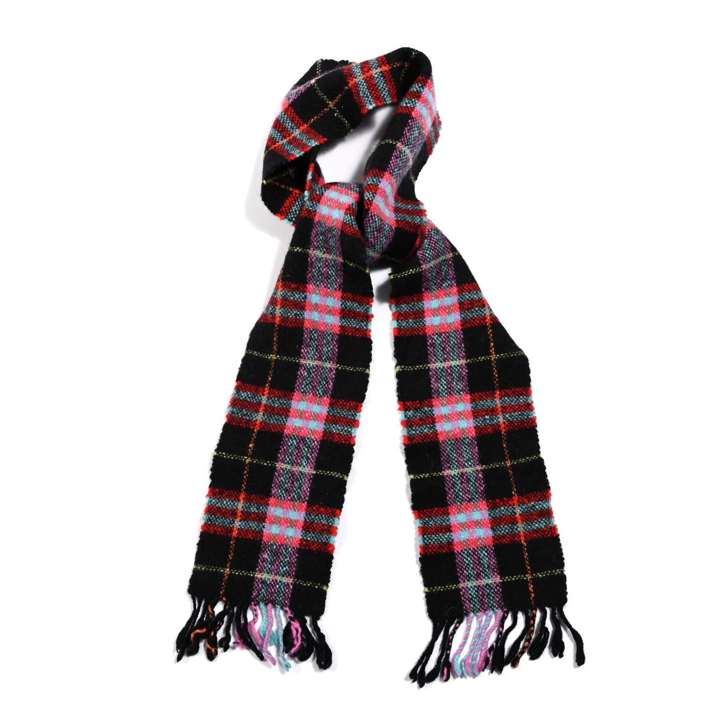 Merino Wool Angora Cashmere Check Scarf Black