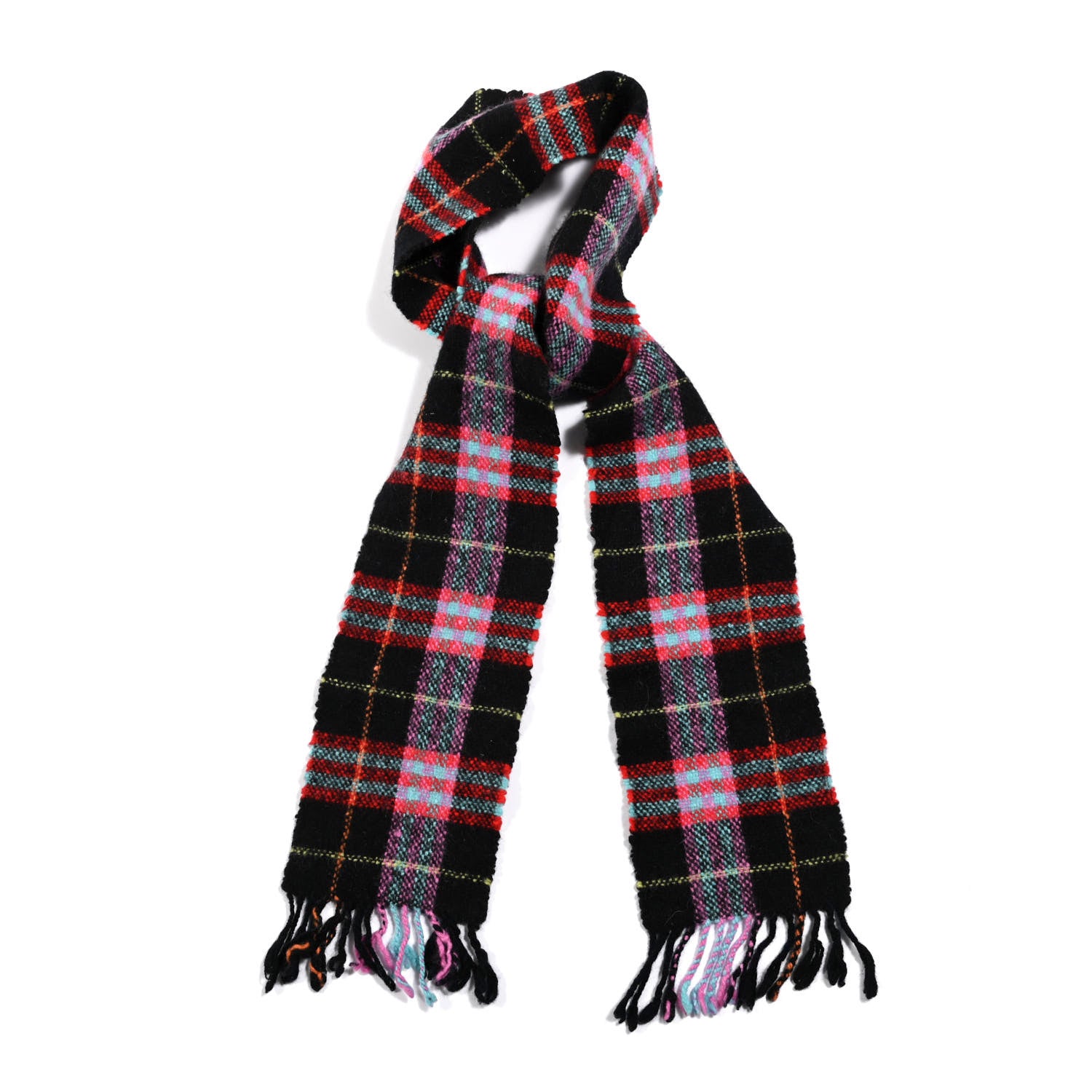 Burberry Merino Wool Angora Cashmere Check Scarf Black 1 of 3