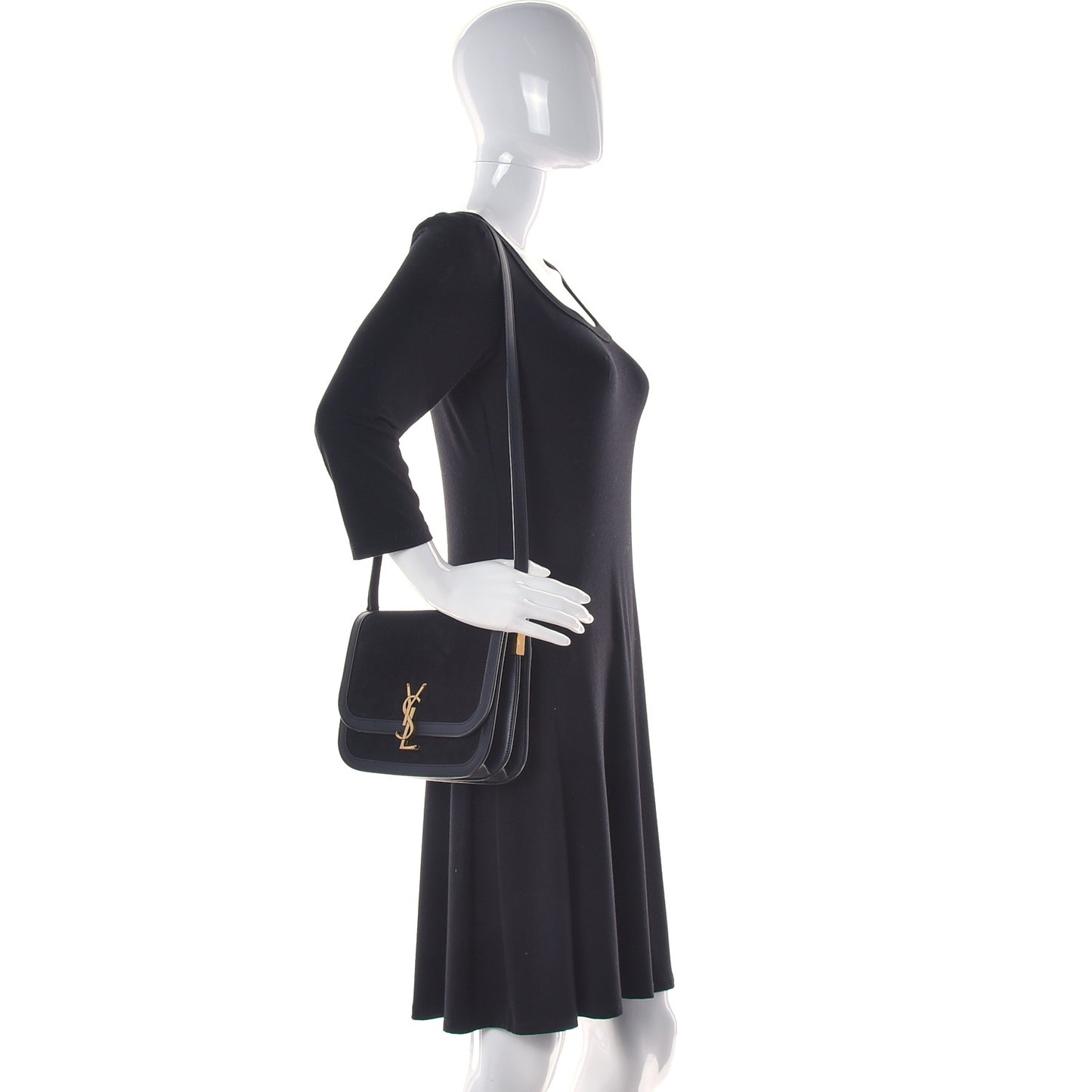 Suede Smooth Calfskin Monogram Medium Solferino Soft Satchel Black