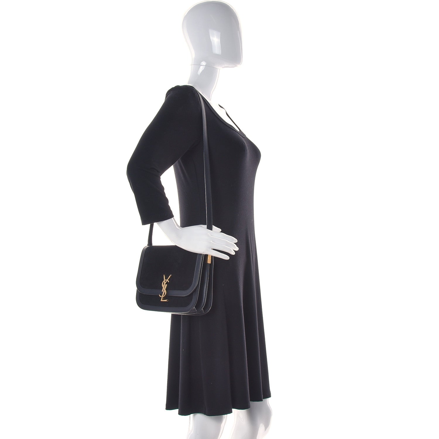 Saint Laurent Suede Smooth Calfskin Monogram Medium Solferino Soft Satchel Black 2 of 12