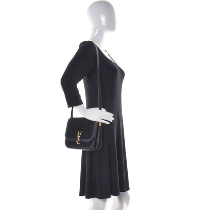 Saint Laurent Suede Smooth Calfskin Monogram Medium Solferino Soft Satchel Black 2 of 12