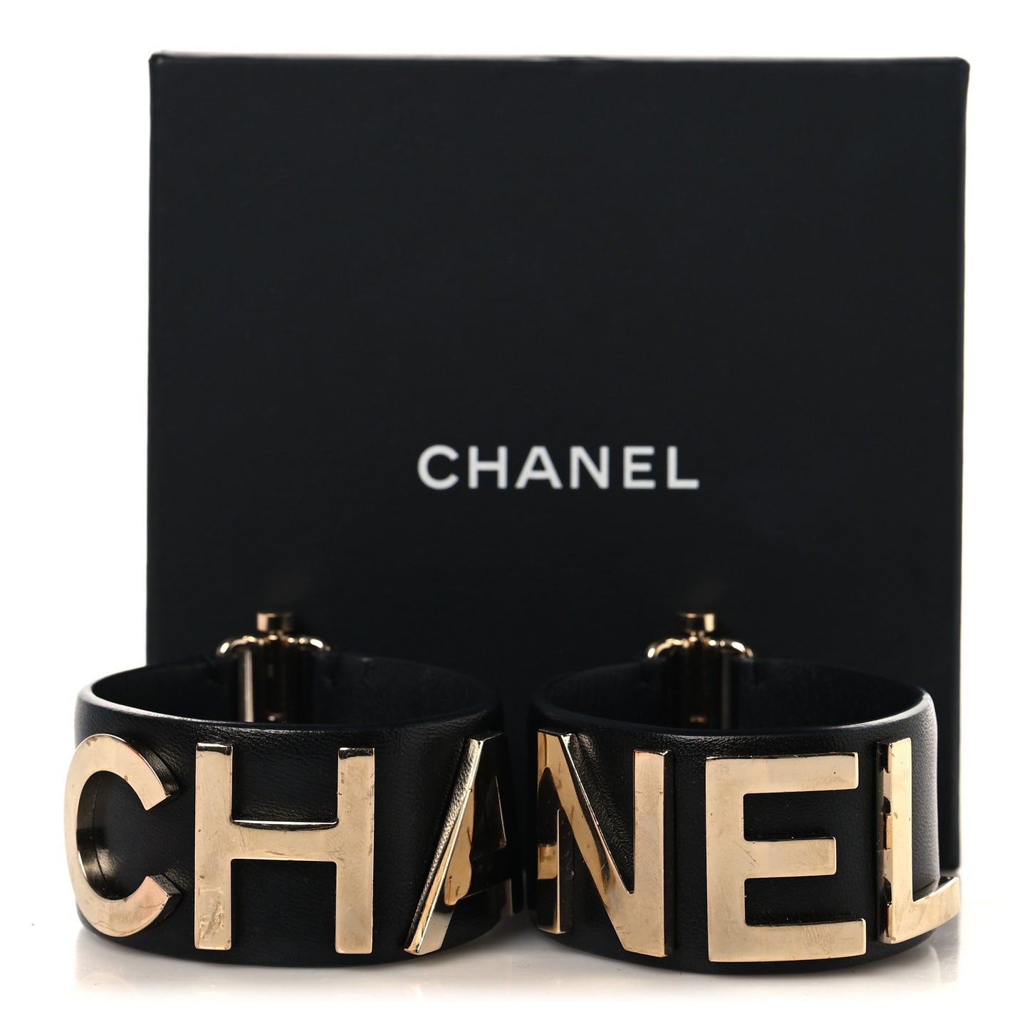 Lambskin Cha-Nel Logo Cuff Set M Gold Black