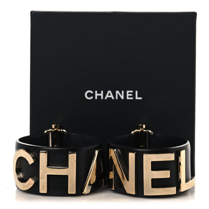 Chanel Lambskin Cha-Nel Logo Cuff Set M Gold Black 5 of 5