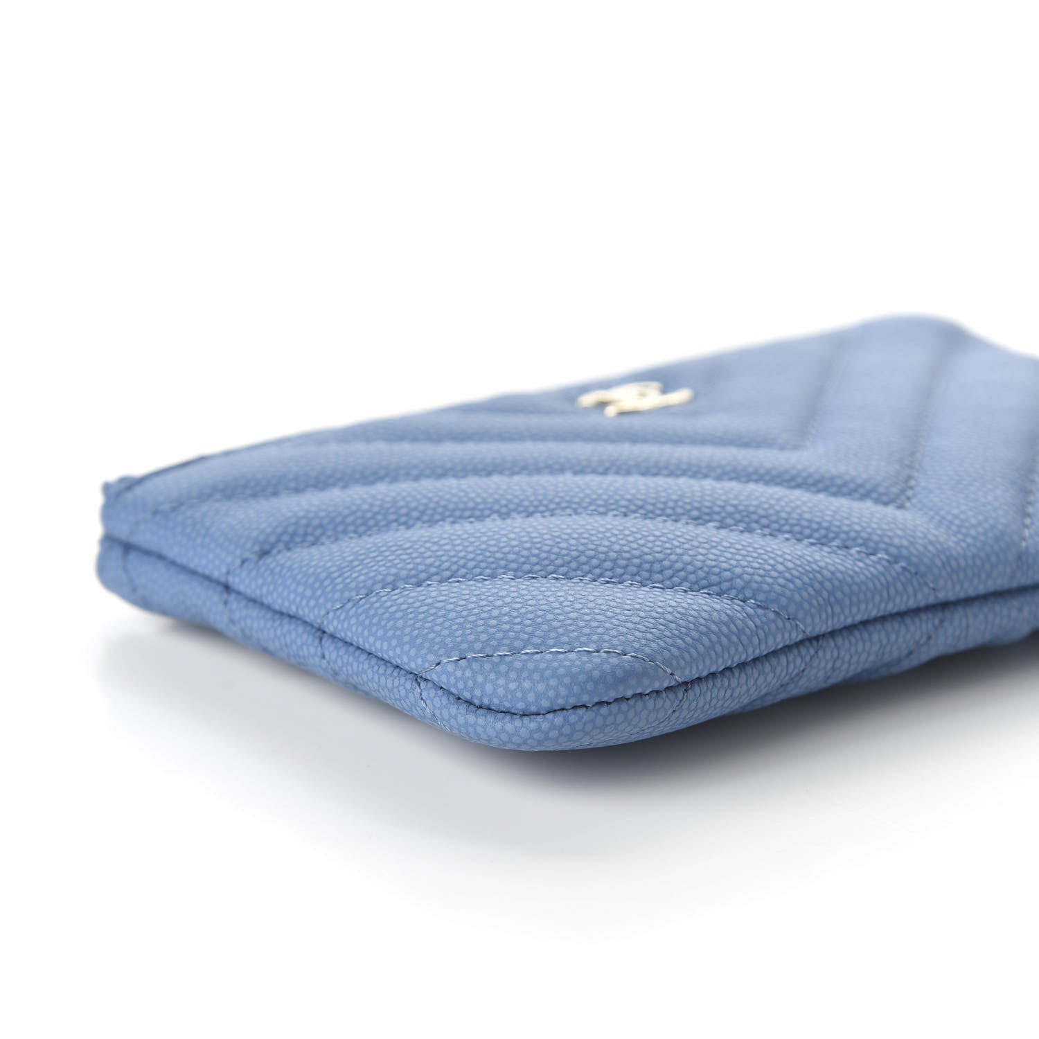 Chanel Flat Caviar Chevron Quilted Small Cosmetic Case Blue 6 of 11