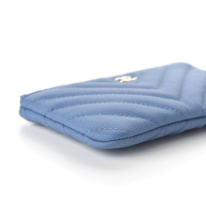 Chanel Flat Caviar Chevron Quilted Small Cosmetic Case Blue 6 of 11