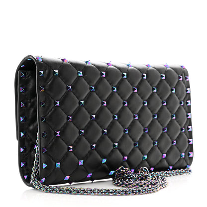 Valentino Garavani Lambskin Oil Slick Rockstud Spike Wallet on Chain Black 4 of 15