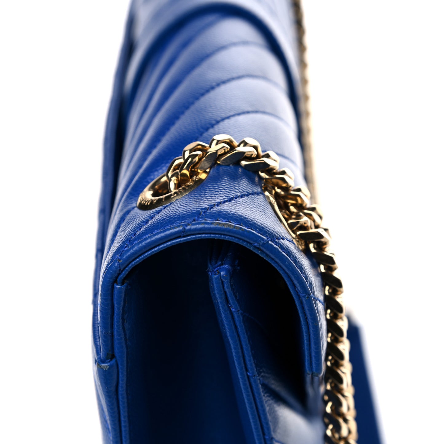 Grain De Poudre Matelasse Chevron Large Monogram Satchel Blue Majorelle