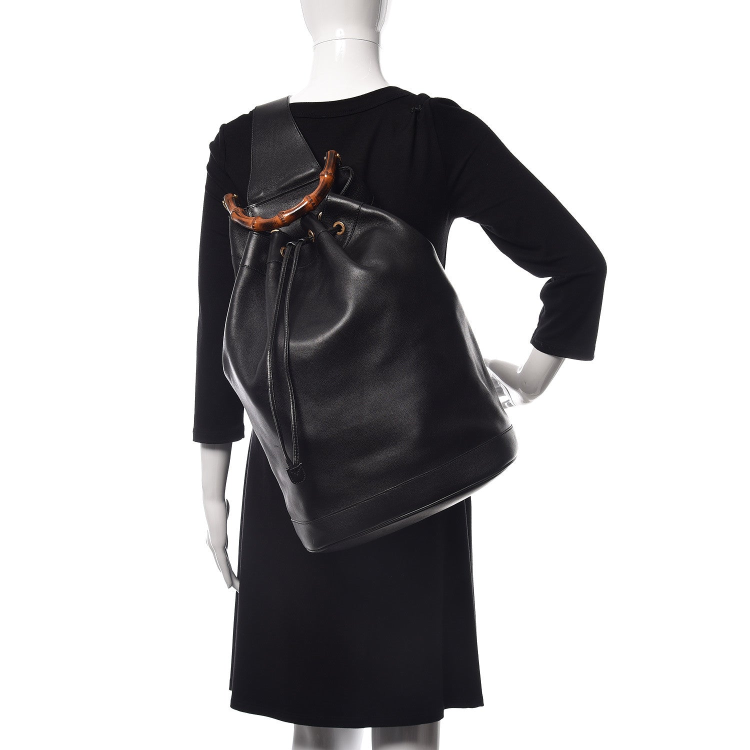 Gucci Calfskin XL Bamboo Drawstring Sling Black 2 of 10