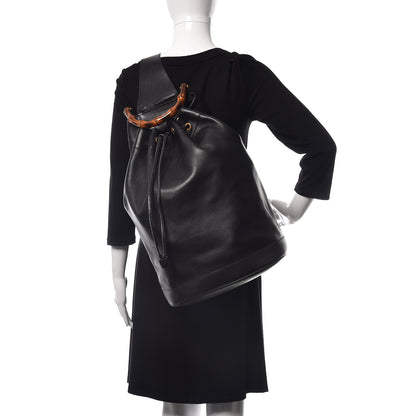 Gucci Calfskin XL Bamboo Drawstring Sling Black 2 of 10