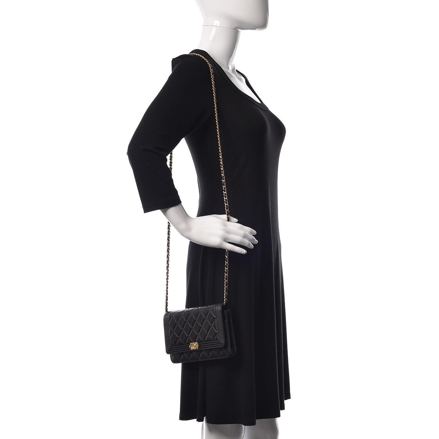 Chanel Lambskin Quilted Boy Wallet On Chain WOC Black 2 of 16