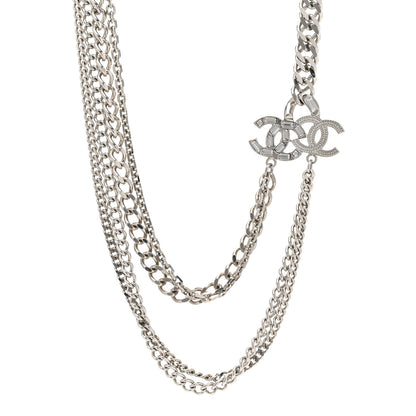 Chanel Baguette Crystal CC Multi Strand Long Chain Necklace Silver 1 of 5