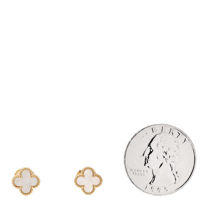 Van Cleef & Arpels 18K Yellow Gold Mother of Pearl Sweet Alhambra Earrings 2 of 5