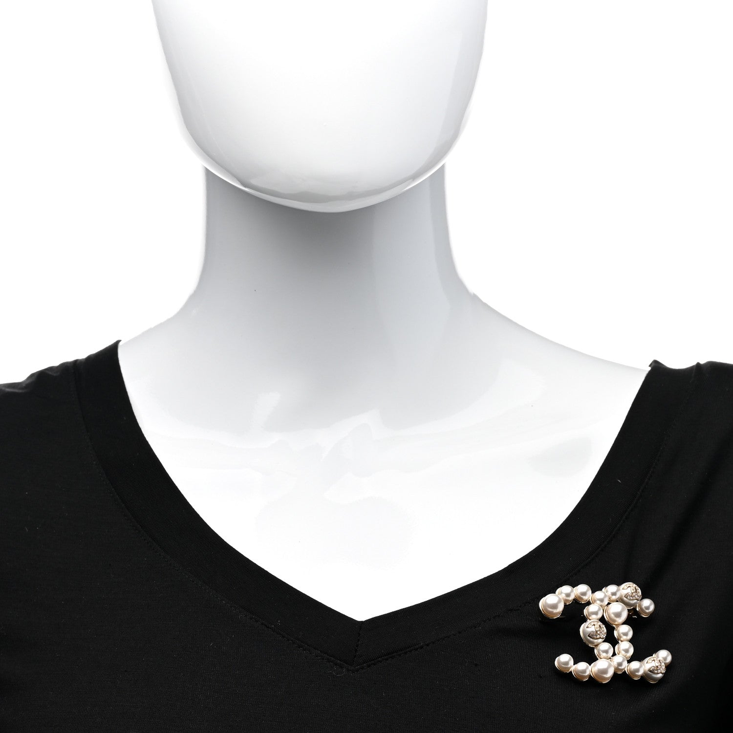 Chanel Pearl Crystal CC Brooch Gold 2 of 5
