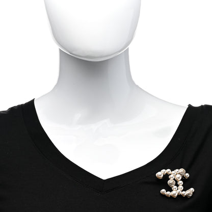 Chanel Pearl Crystal CC Brooch Gold 2 of 5