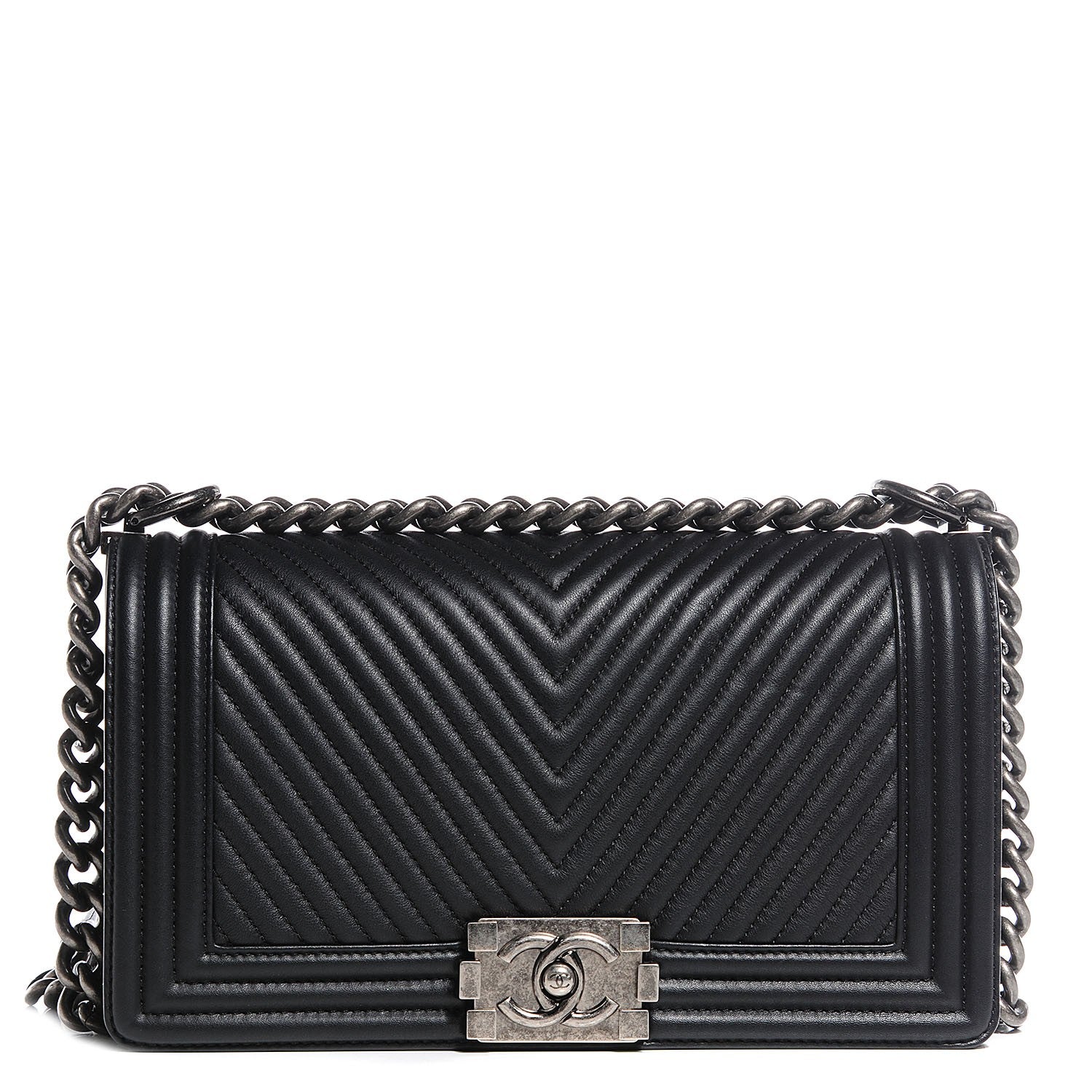 Chanel Calfskin Chevron Medium Boy Flap Black 1 of 8