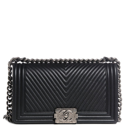 Chanel Calfskin Chevron Medium Boy Flap Black 1 of 8