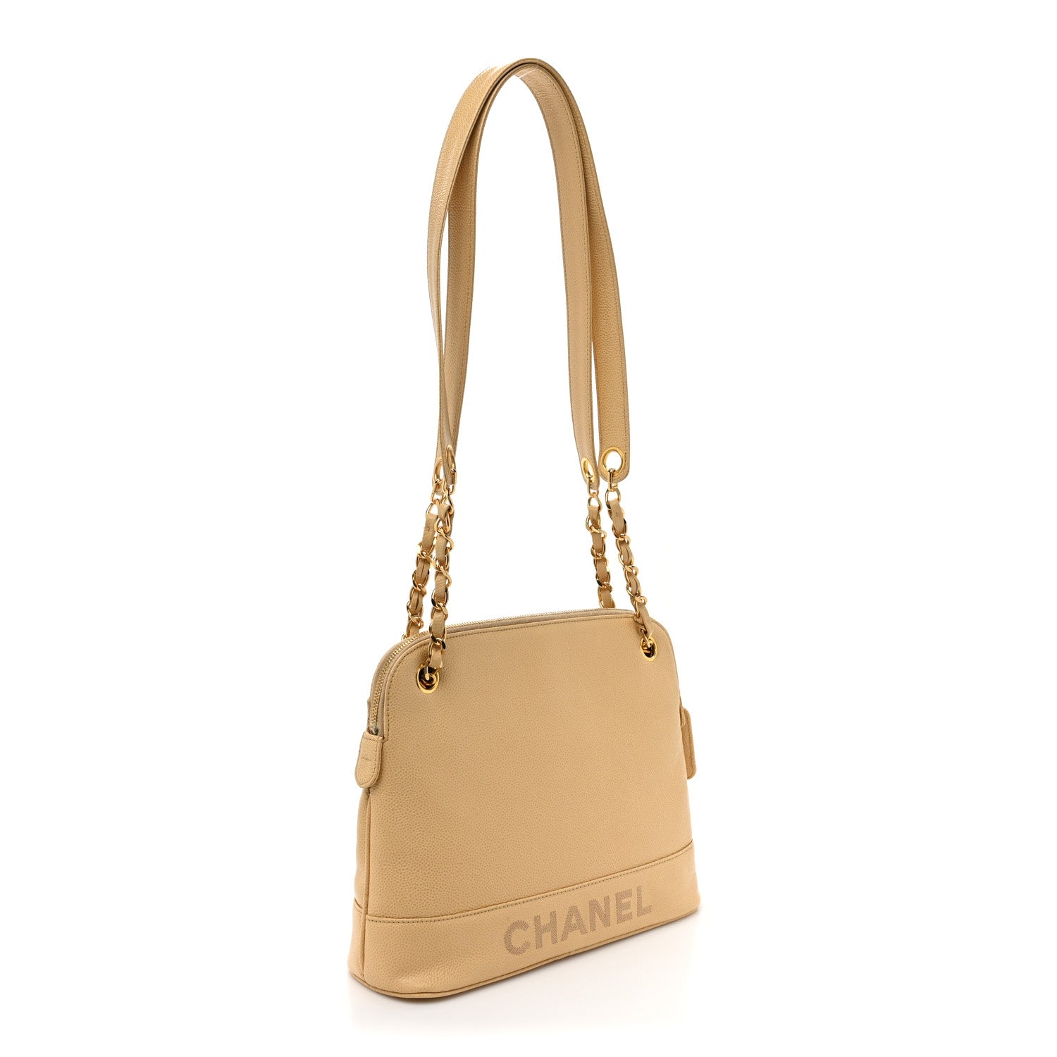 Chanel Caviar Logo Shoulder Bag Beige 3 of 12