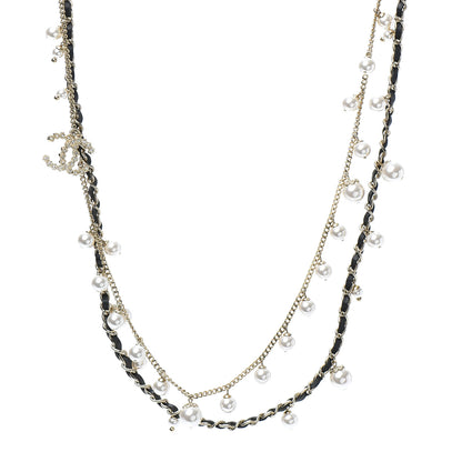 Chanel Lambskin CC Pearl Chain Necklace Black Gold 1 of 4