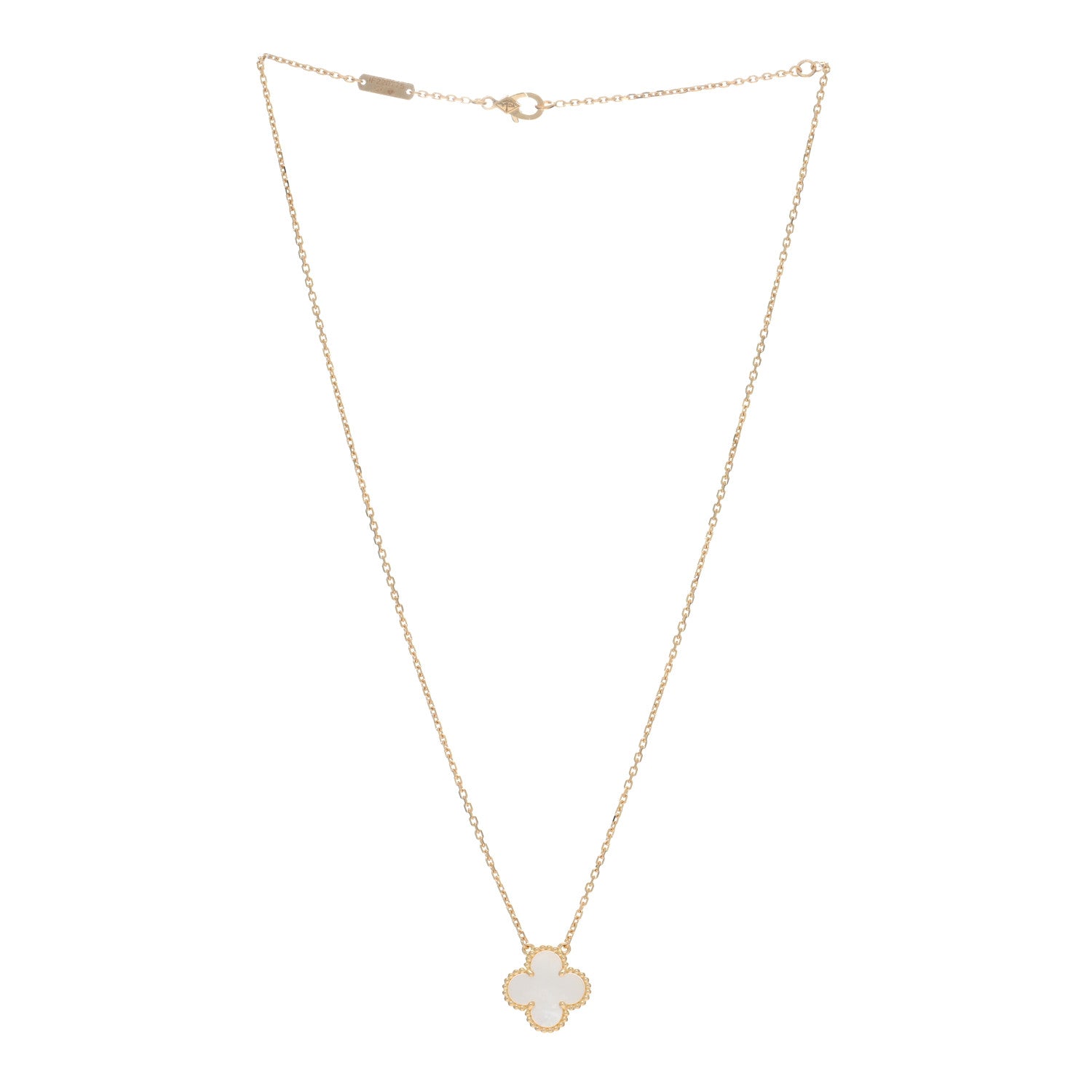 Van Cleef & Arpels 18K Yellow Gold Mother of Pearl Vintage Alhambra Pendant Necklace 4 of 5