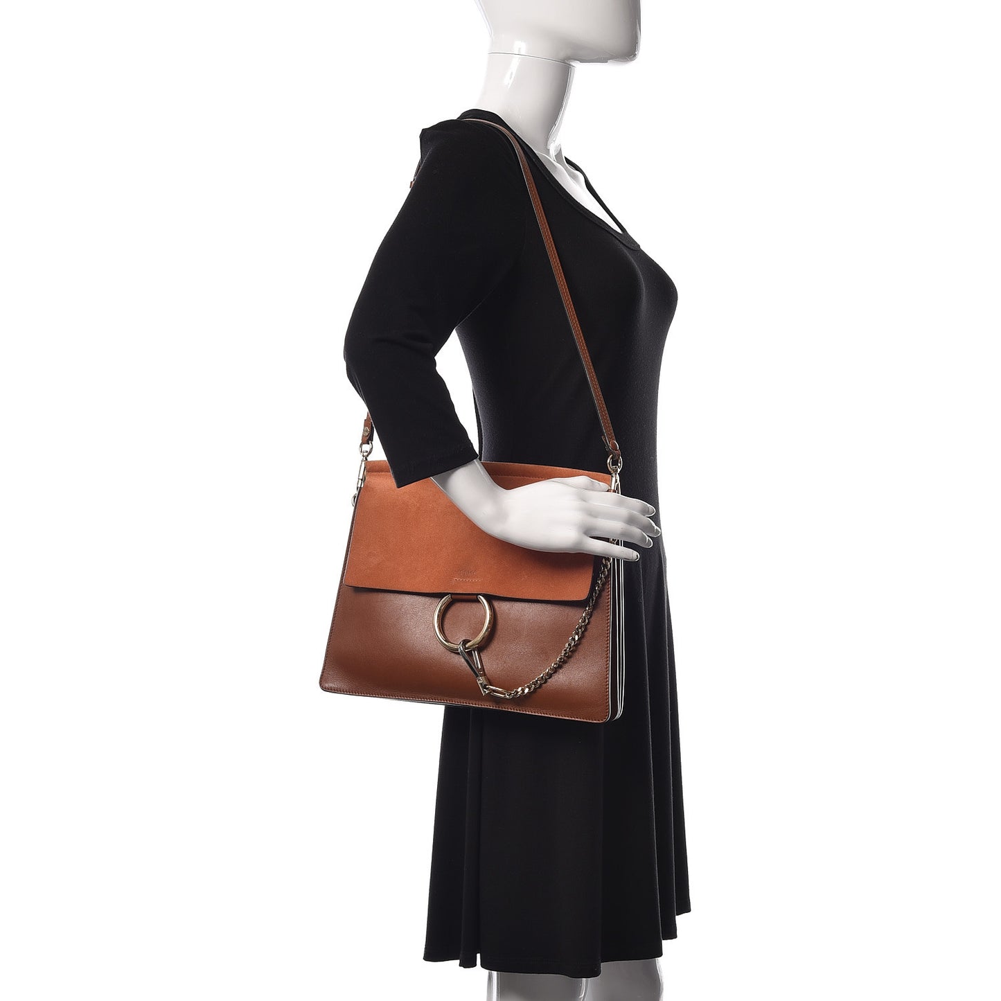Suede Calfskin Medium Faye Shoulder Bag Tobacco