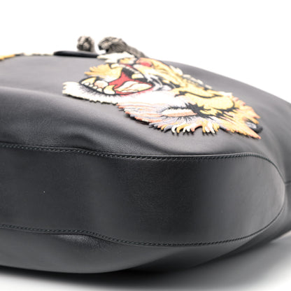 Gucci Calfskin Web Tiger Embroidered Large Dionysus Hobo Black 9 of 9