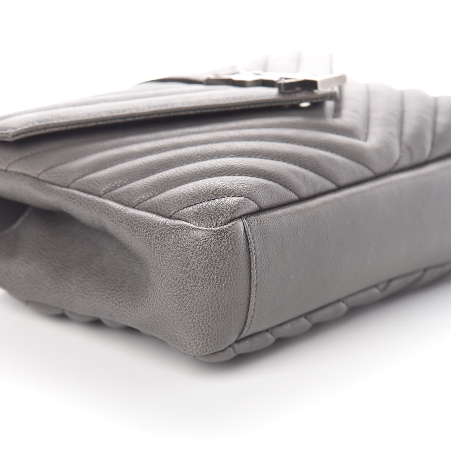 Saint Laurent Sheepskin Matelasse Chevron Monogram Medium College Bag Light Coal 8 of 9