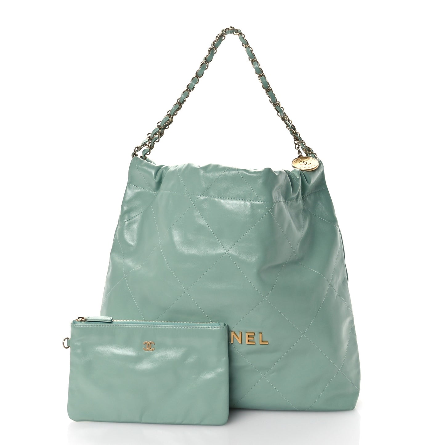 Shiny Calfskin Quilted Chanel 22 Light Green