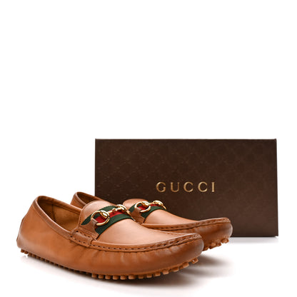 Gucci Salamanca Tamponato Calfskin Web Womens Horsebit Driver Loafers 40.5 Light Cuir 9 of 9
