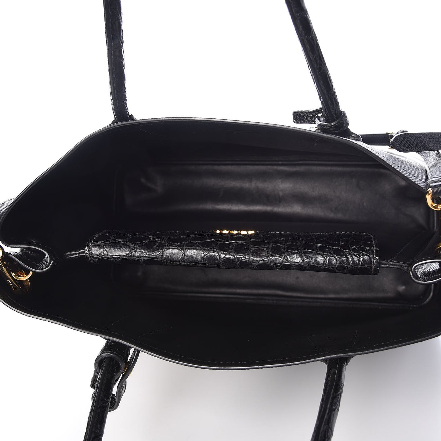 Saffiano Cuir Crocodile Small Double Bag Black