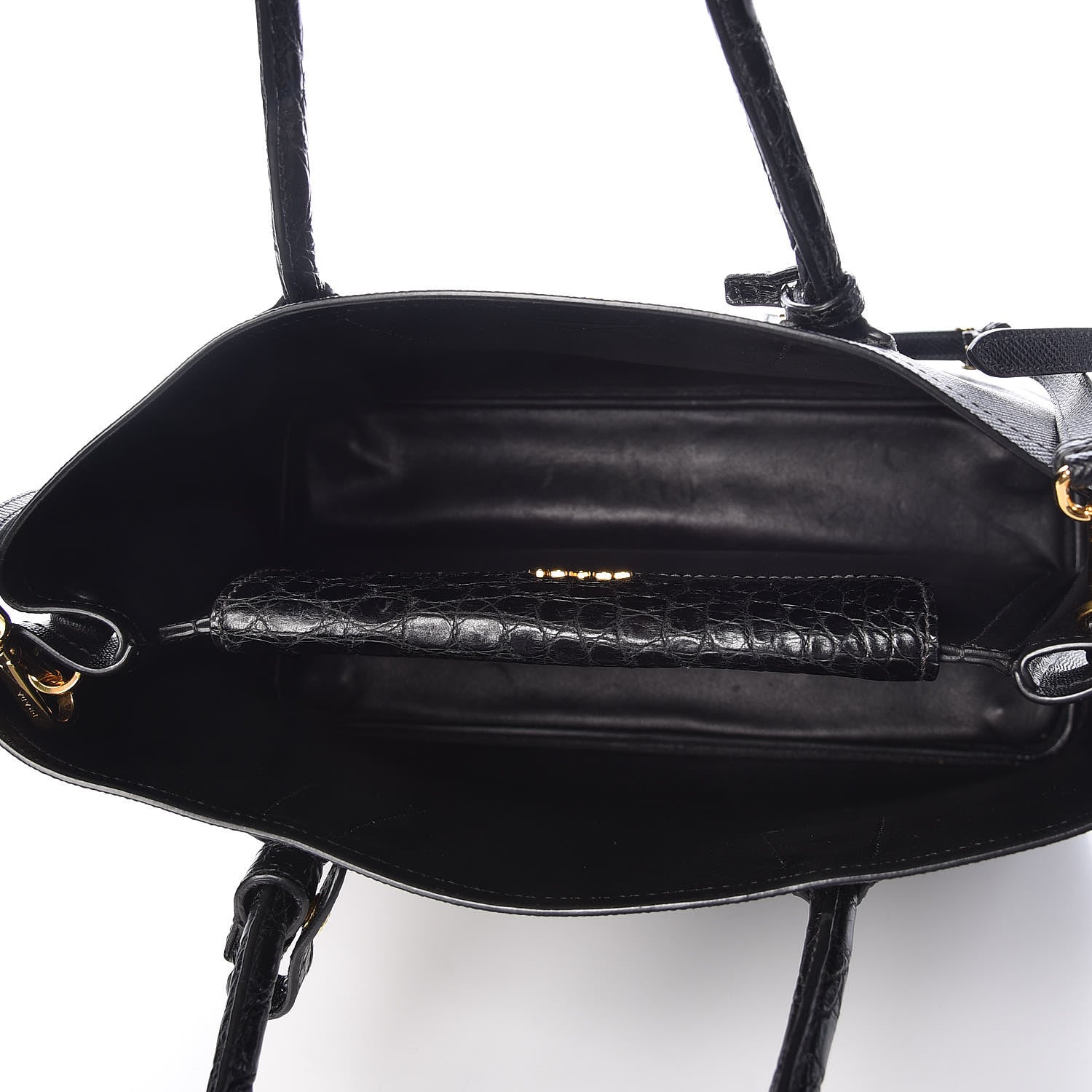 Prada Saffiano Cuir Crocodile Small Double Bag Black 5 of 10