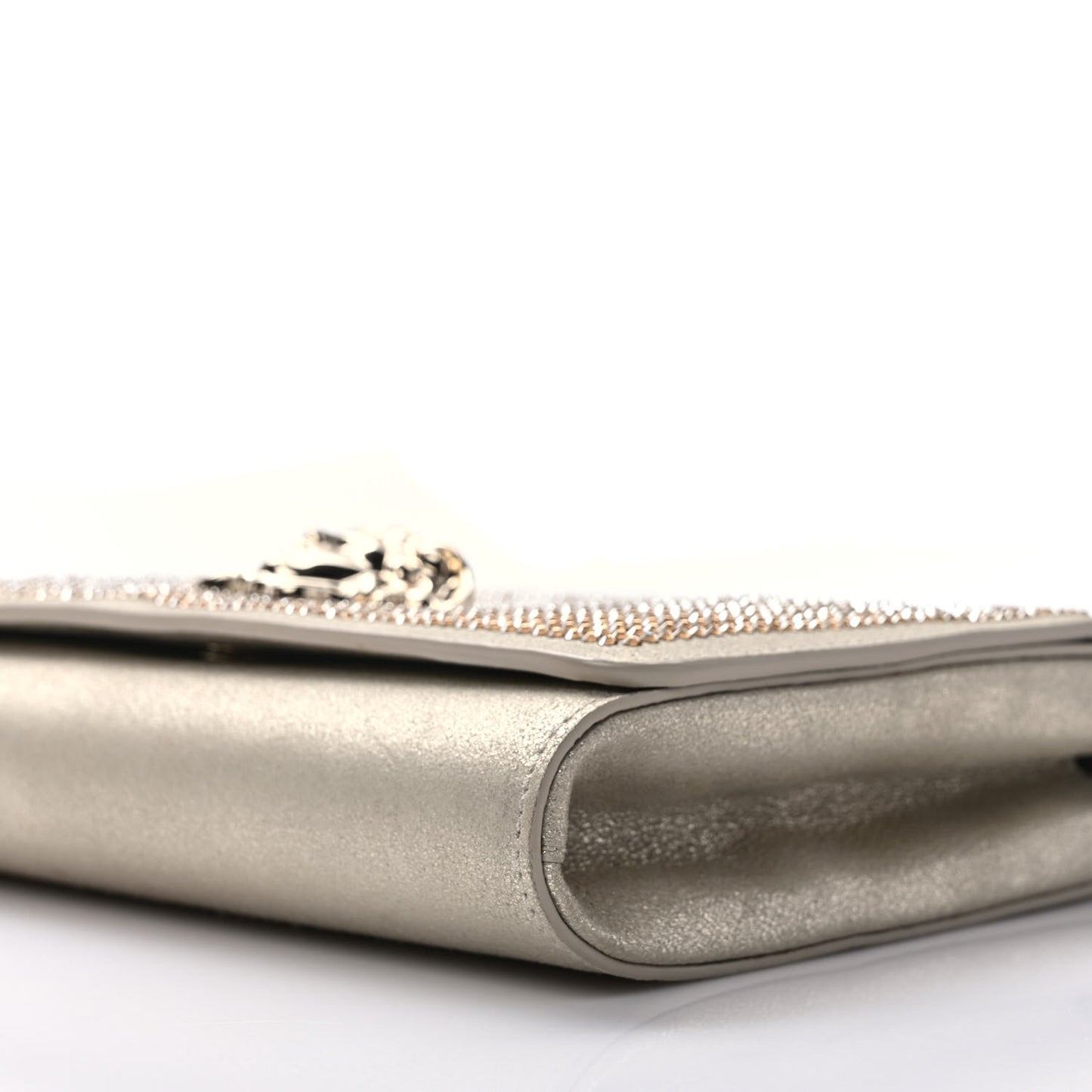 Suede Palazzo Crystal Chain Evening Bag Gold
