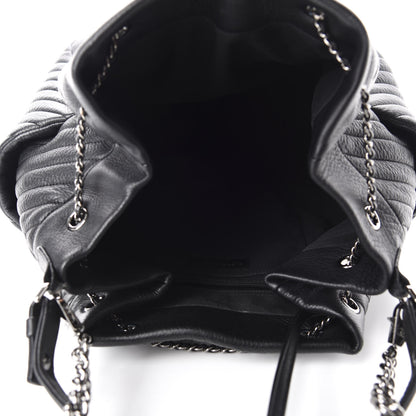 Chanel Deerskin Chevron Large CC Chain Bucket Drawstring Bag Black 5 of 10