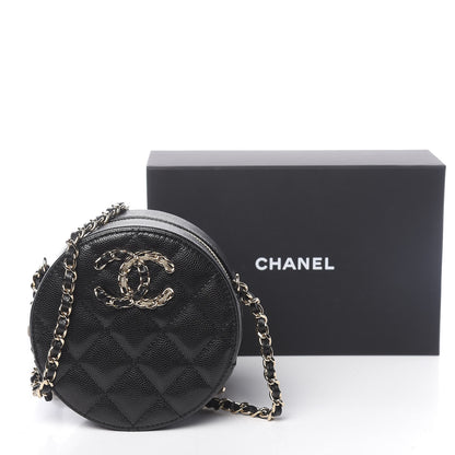 Chanel Caviar Quilted French New Wave Round Clutch With Chain Black 10 of 10