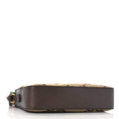 Gucci Monogram Jumbo GG Textured Dollar Calfskin Web Messenger Shoulder Bag Camel Ebony New Acero 4 of 9